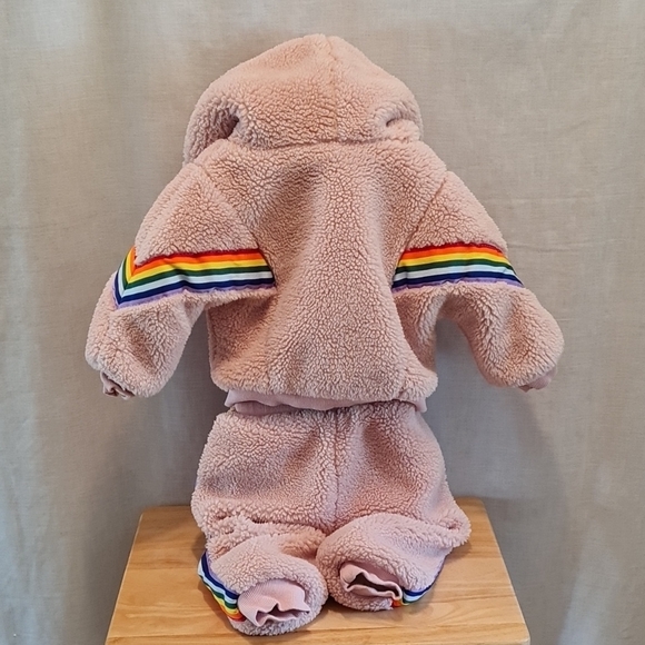 Cozy Pink Fleece Kids Outfit with Rainbow Stripes, very good condition, 6M, warm - Picture 4 of 5